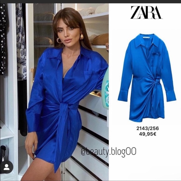 ZARA BLUE WRAP DRESS - Picture 4 of 8